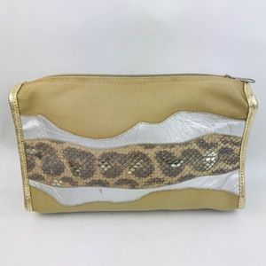 Carlos Falchi Skin/ Canvas Pouch 11 x 7”